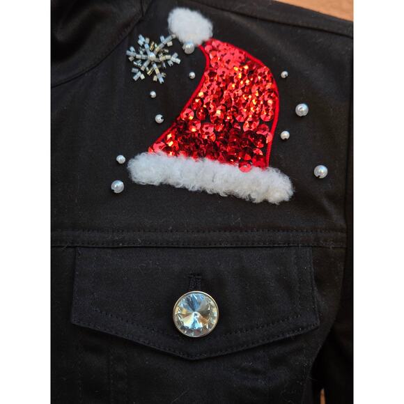 Vintage BEREK 2 Black Christmas Jacket, Santa Clause, Pearl Beads, Sequins, SM - Picture 4 of 8